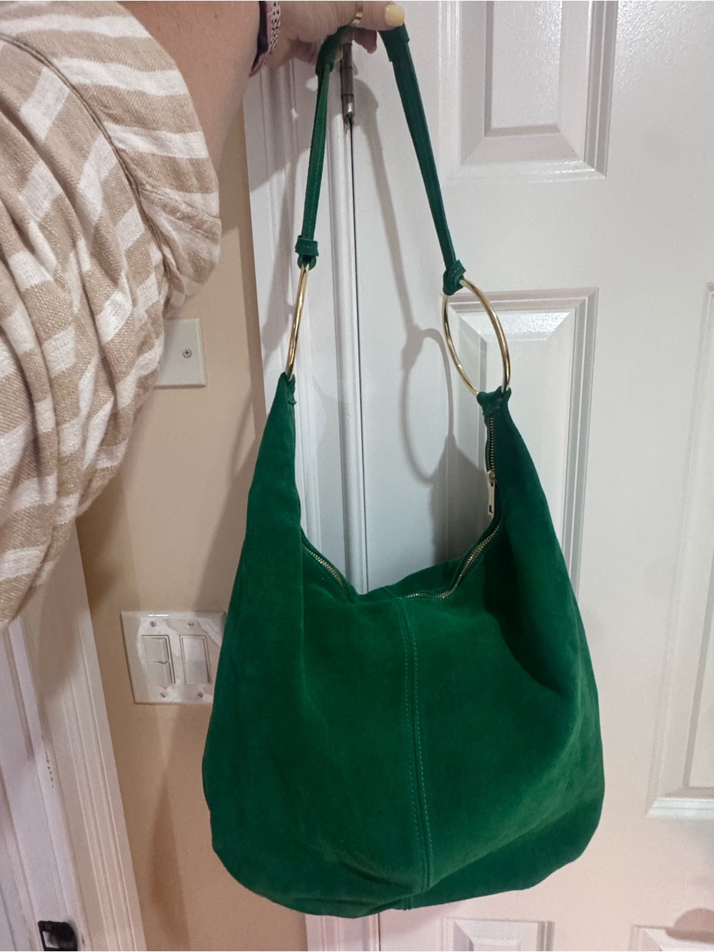 Marlon Green Suede Shoulder Bag - Women's Everyday Hobo Italy - Picture 4 of 8